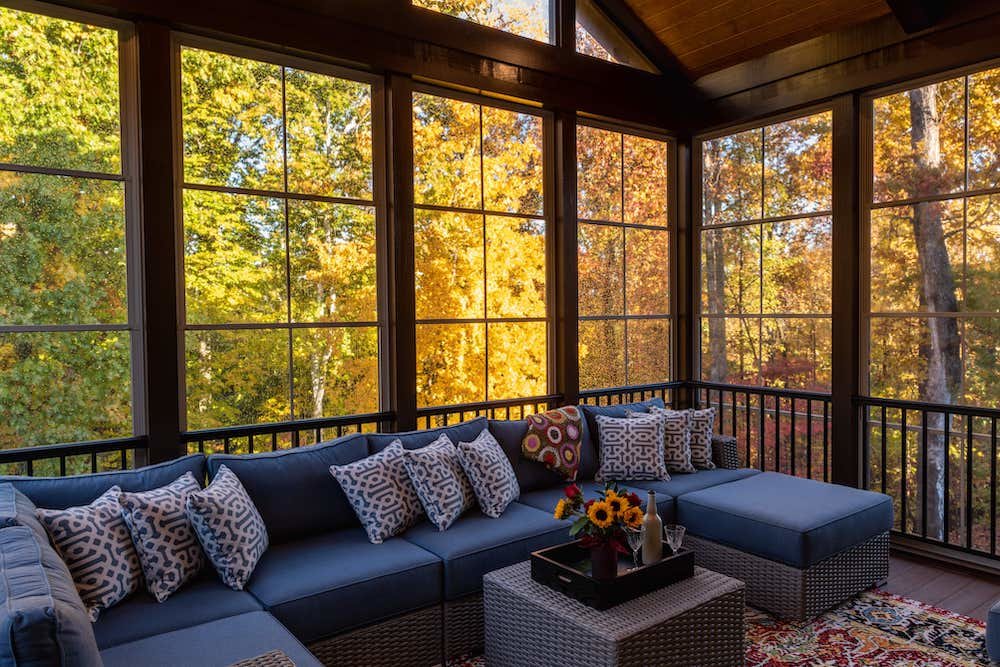 Image of an enclosed porch in the fall